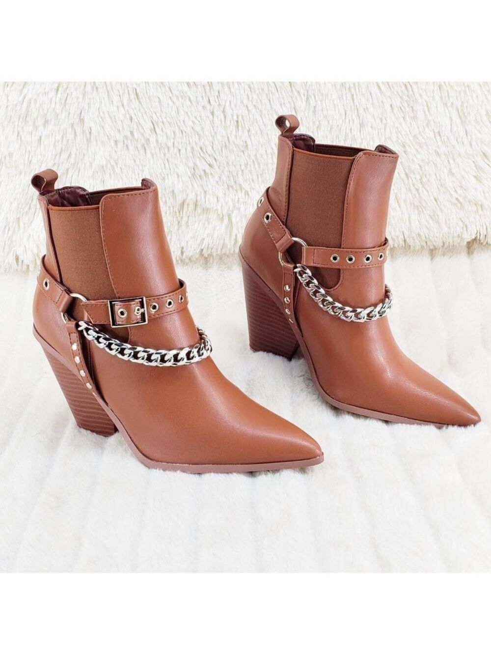 Demitri Tan Western Cowgirl Cowboy Pull On Elastic Panel Ankle Boots - Picture 1 of 11